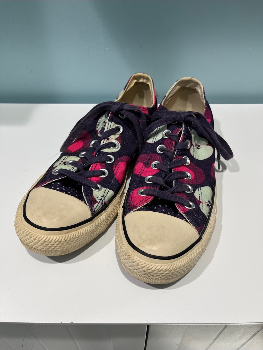 Converse Low-Top Canvas Sneakers in Dark Purple and Hot Pink